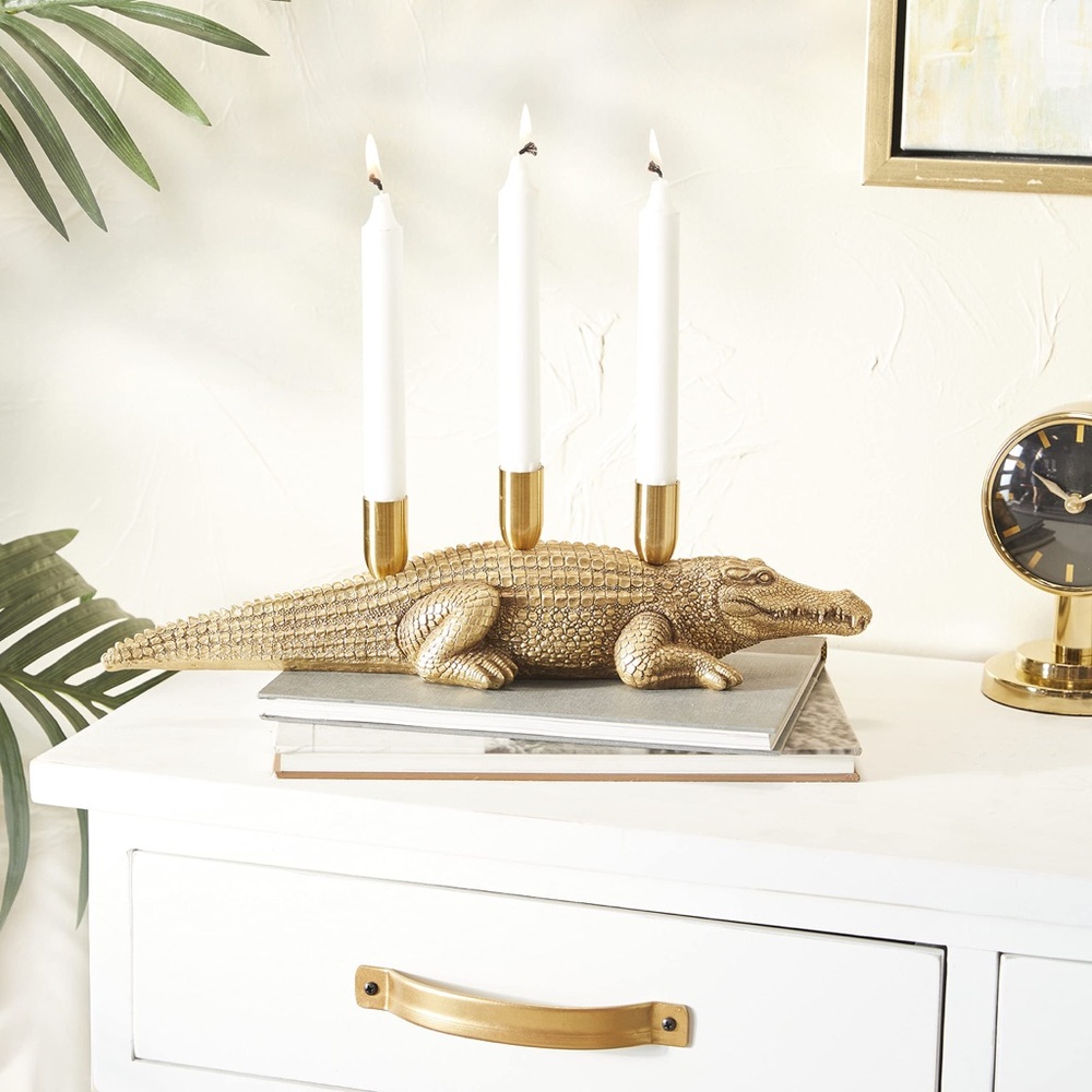Gold Gator!  Eclectic Resin Solid Candle Holder - Gold Finish - Picture 3 of 7